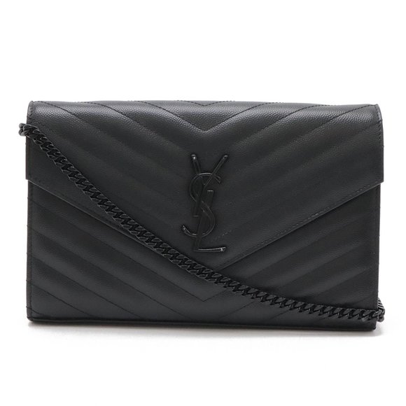 SAINT LAURENT YSL Cassandra Classic Chain Wallet Leather Black - Picture 1 of 10